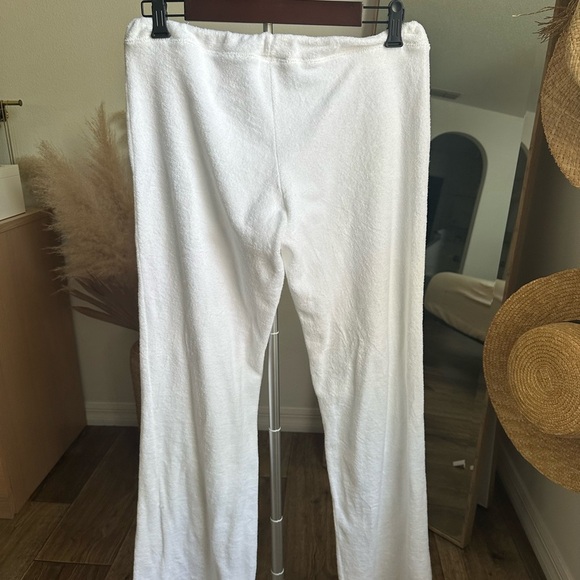 White Drawstring Terry Cloth Pants - Picture 3 of 4